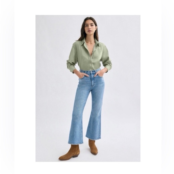 Denim Forum green button down top | L - Picture 1 of 8